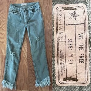 FREE PEOPLE Unique WE THE FREE Collection Khaki Fringed Cropped Skinny Jeans W27
